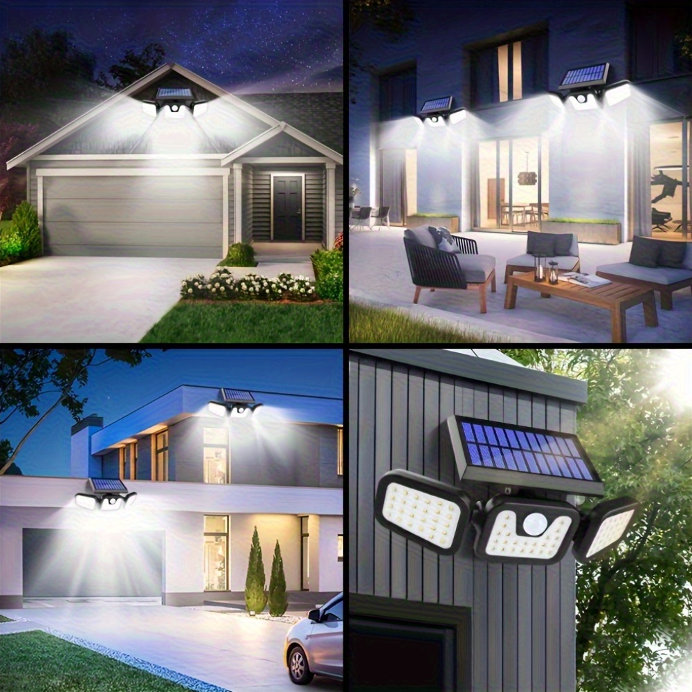 Three Heads, Outdoor Solar Street Lights, Solar Garden Wall Lights, IP44, 3 Lighting Modes with Human Body Induction, Suitable for Courtyards, Stadiums, Playgrounds, Hotels, Gardens, Garages, Backyards, Terraces, Passages - Image 5