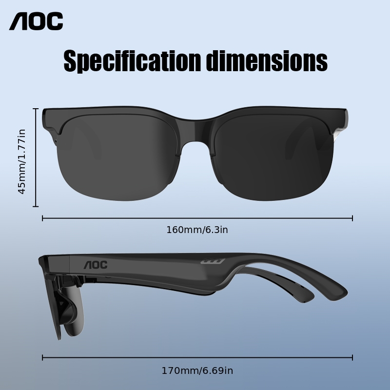 AOC New Smart Glasses, Black Half Frame Glasses, Full of Texture, Wireless Glasses with Wireless Earphones, Support Hands-Free Calls And Music, Lightweight Design, Volume Control Buttons, Built-In Capacitive Microphone, USB Charging - Image 8