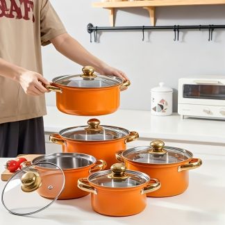 5pcs Stainless Steel Cookware Set, Stainless Steel Cooking Pot, No Pick Stove, Stainless Steel Double Handle with Lid, Deep Soup Pot, Suitable for Outdoor Camping, Home and Restaurant Cooking, Eid Al-Fitr, Easter, Independence Day, Etc.