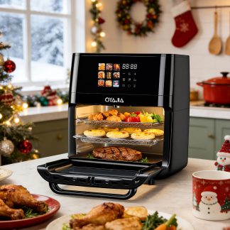 Air Fryer Oven Large 15L, 9in 1 Toaster Oven Air Fryer Combo with Window for Family, Airfryer Oven with Digital Display, Powerful 1800W, Dishwasher Safe Accessories, Black