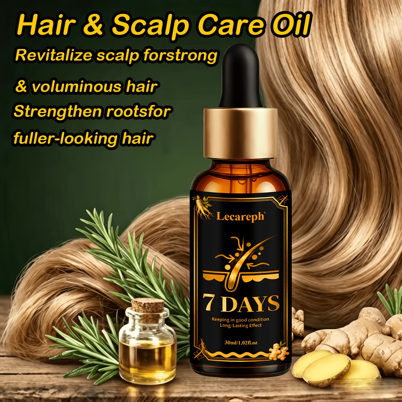 7 DAYS Strengthen Powerful Leave-In Hair Oil Contains Turmeric Ingredient. Just a Drop Loose Dandruff Flakes, Smooths And Lengthens Hair, Effectively Controls Frizz, Dryness And Split Ends. Leaving Hair Bouncy And Elastic. Dry Hair - Image 5