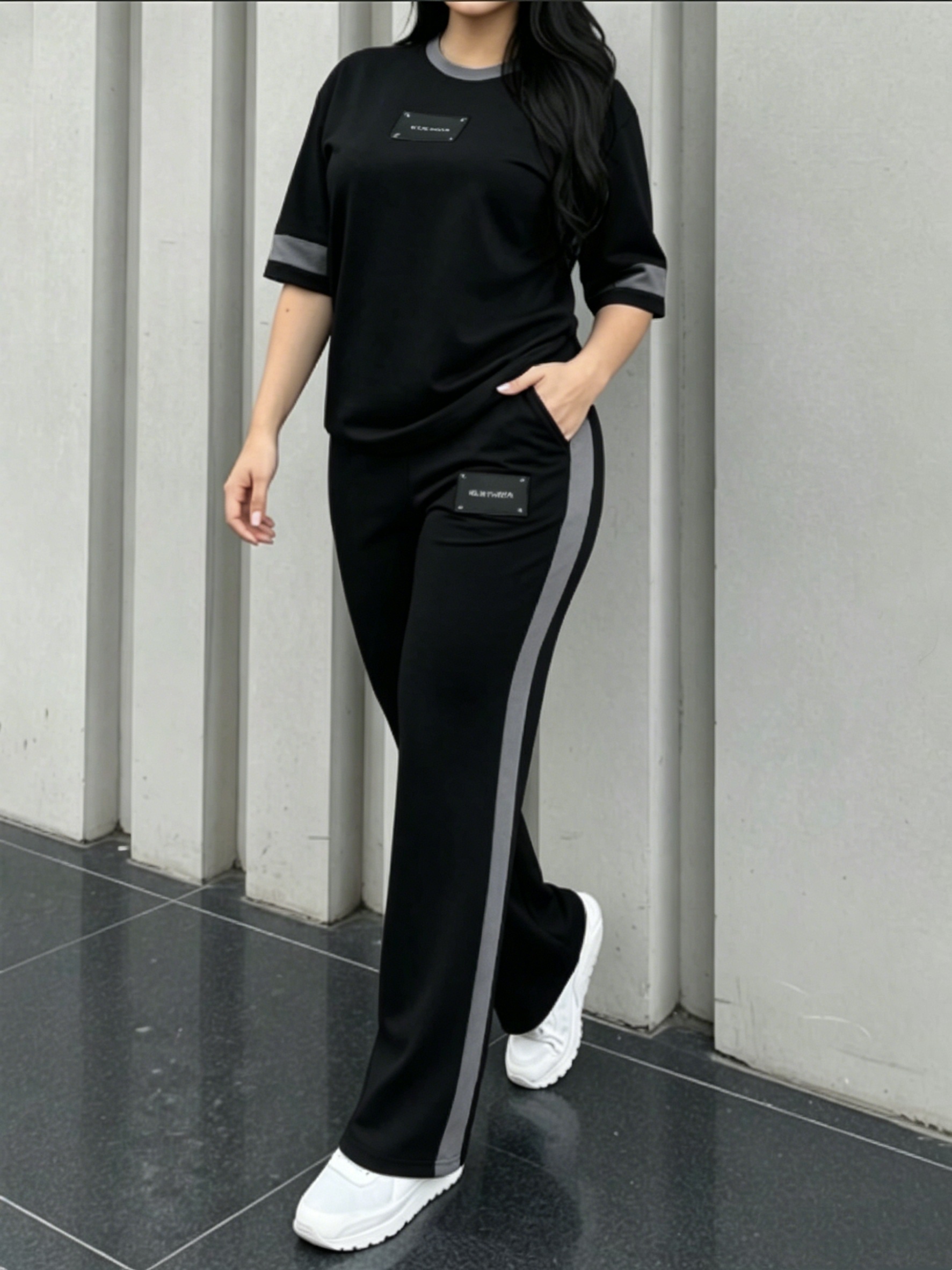 Women's New Elegant Casual Round Neck Short Sleeve Color Block Patchwork Comfortable T-Shirt and Casual Comfortable Long Pants 2pcs Set LLDX - Image 8