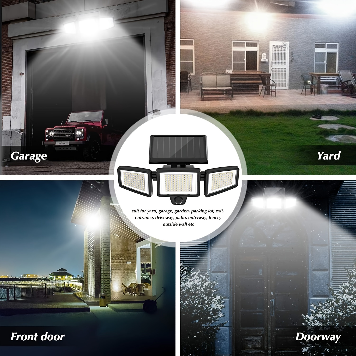 Three Heads, Outdoor Solar Street Lights, Solar Garden Wall Lights, IP44, 3 Lighting Modes with Human Body Induction, Suitable for Courtyards, Stadiums, Playgrounds, Hotels, Gardens, Garages, Backyards, Terraces, Passages - Image 9
