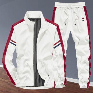 Unisex Tracksuit Set Colorblock Stand Collar Zip-Up Jacket And Side Stripe Pants Breathable Mesh Lining Spring Fall Casual Fitness 2pcs Outfit for Golf Hunting Fishing Carnival Gym Father'S Day Gift