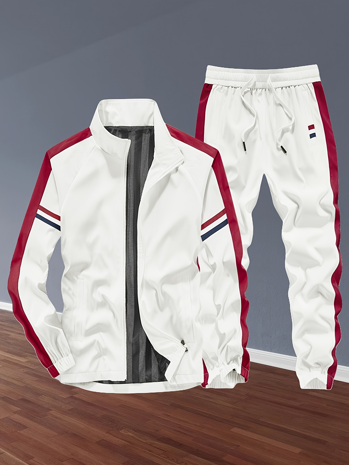 Unisex Tracksuit Set Colorblock Stand Collar Zip-Up Jacket And Side Stripe Pants Breathable Mesh Lining Spring Fall Casual Fitness 2pcs Outfit for Golf Hunting Fishing Carnival Gym Father'S Day Gift