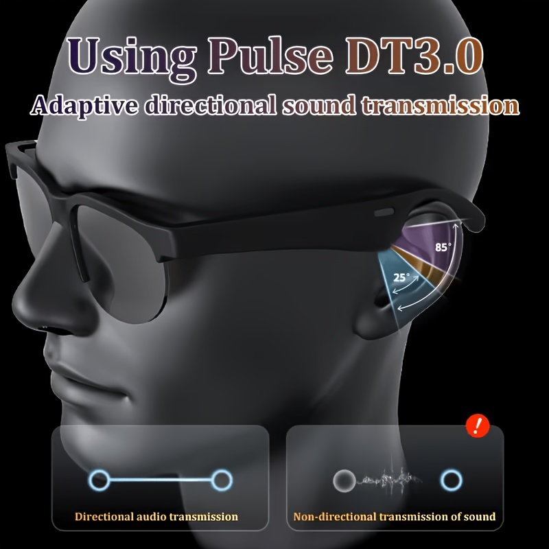 AOC New Smart Glasses, Black Half Frame Glasses, Full of Texture, Wireless Glasses with Wireless Earphones, Support Hands-Free Calls And Music, Lightweight Design, Volume Control Buttons, Built-In Capacitive Microphone, USB Charging - Image 3