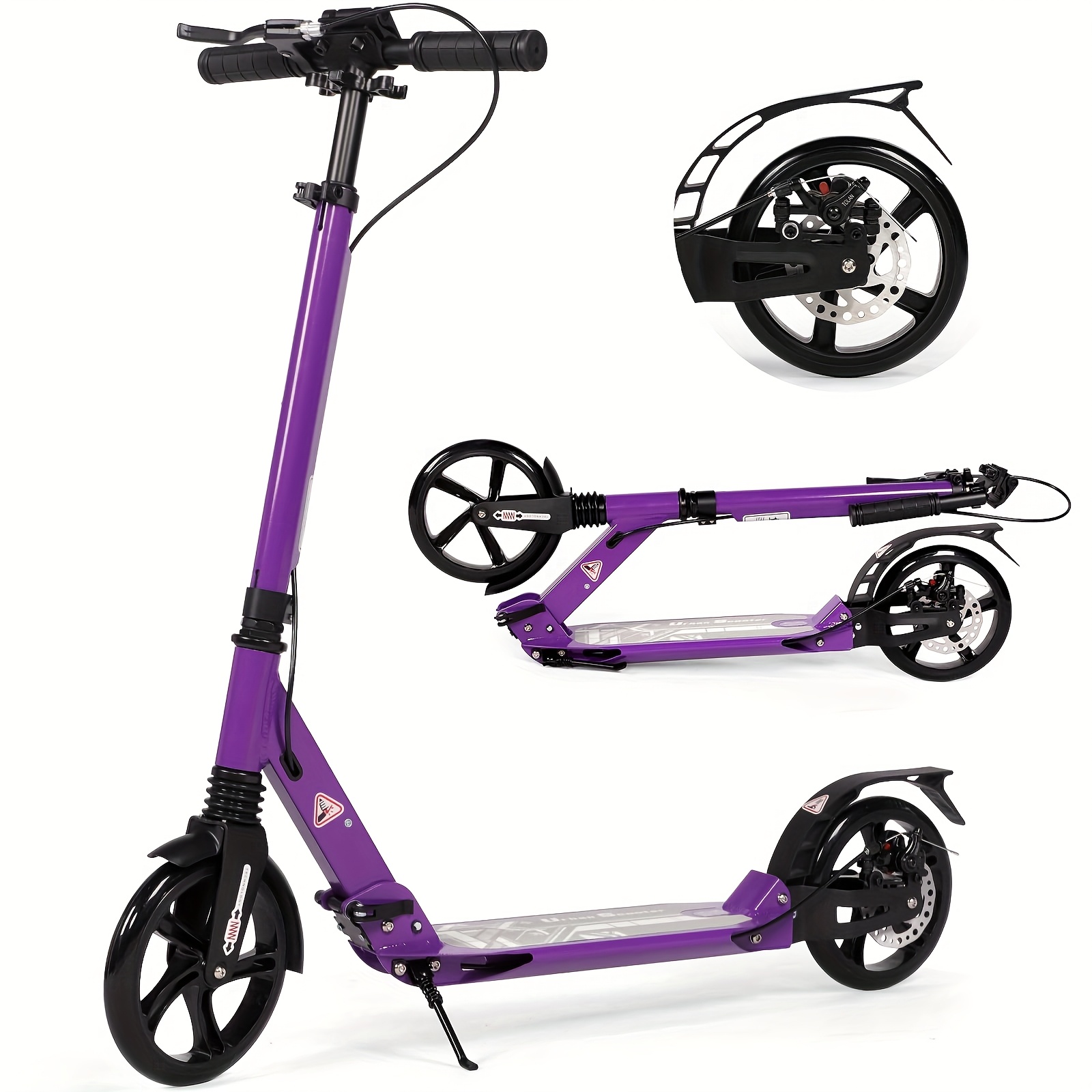 Adult Kick Scooter, Non-Motorized with 200 Mm Large Wheels, Features Disc Brakes, Back Strap, And Double Suspension, Foldable Design, Without Battery - Image 3