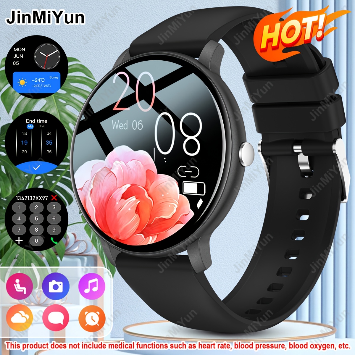 Jinmiyun HOT 1.5-Inch Full Screen Touch Smart Watch, Suitable for Men And Women Smart Watch, Wireless Call Answering, Comfortable Breathable Strap, Message Reminder, Remote Photography/Music Playback, Fitness Smart Watch with Exercise Logs - Image 4