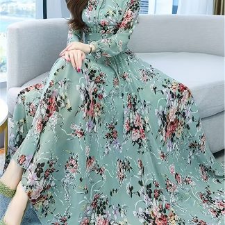 Elegant Floral Long-Sleeve Dress