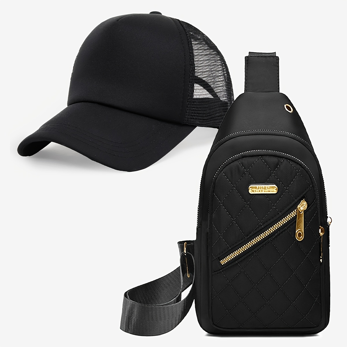 A Set of 2pcs for Adult Birthday And Holiday Gifts, Featuring a Classic And Versatile Sponge Mesh Cap And a Large Capacity Shoulder Bag. This Casual Outdoor Baseball Cap Is Perfect for And Can Be Easily Stored in a Portable Wallet