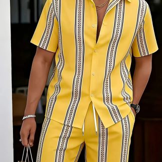 Stylish Casual Men'S Casual Cardigan Button Short Sleeve And Shorts Set