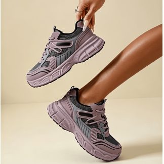 DLXV Women' Low-Top Sneakers with Thick Cushioned Sole & Cross Strap Closure - Soft / Sole Suitable for Sports, Running, Gym, - Lace-Up Round Toe Casual Shoes for Casual Attire, - (Hand Washable), Women Shoes