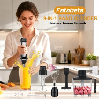 9-in-1 Hand Blender - Stainless Steel Blending Rod With 5 Speed Settings, Chopper, Whisk, And Milk Frother. Suitable For Meat, Mashed Potatoes, And Baby Food.