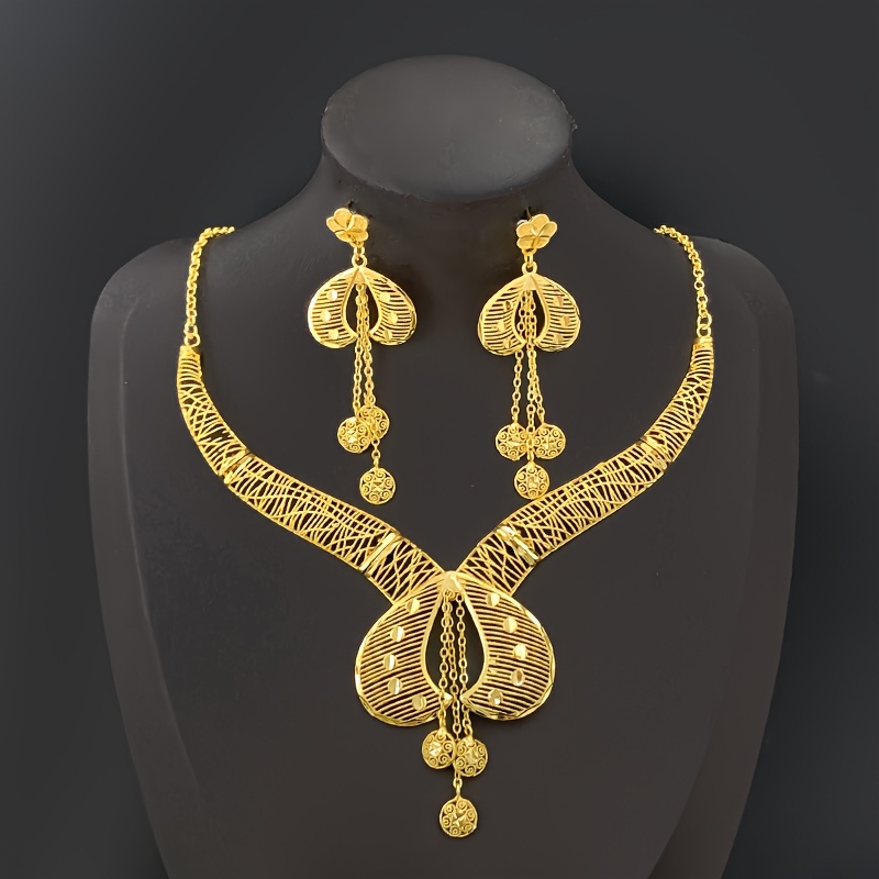 2025 New Bohemian 2pcs Hollow Flower Tassel Earrings and Necklace Elegant Ladies Jewelry Set, Perfect for Dubai Bridal Wedding Anniversary Gift, Valentine's Day, Christmas Eid, Daily Present for Wife, Family, Girlfriend - Image 8