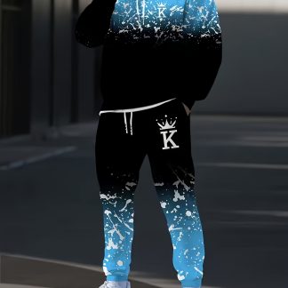 Men's Plus Size 3D Digital Print Gradient Casual Sport Hooded Sweatshirt and Pants Set, Suitable for Daily Wear, Outings, Sports, Campus, Leisure, Can Be Used as a Gift