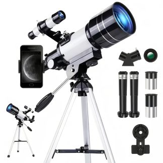 70mm Refractor Telescope with Tripod & Barlow Lens/Eyepiece/Moon Filter/Binoculars - 300mm Focal Length, 15-150x Zoom Suitable for Beginners, Students, Astronomy Gifts, Manual for Stargazing, Solar System & Sky Viewing