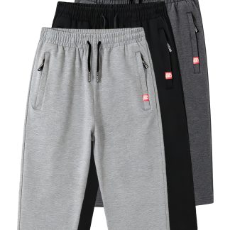 Men's Casual Sport Capri Pants in 3 Color Options, Mid-length with Comfortable Soft Fabric, Side Zippered Pendant Pockets, Elastic Drawstring Waist. Perfect for Autumn, Spring, and Summer Wear, Offering a Stylish and Cool Look. Ideal for Outdoor