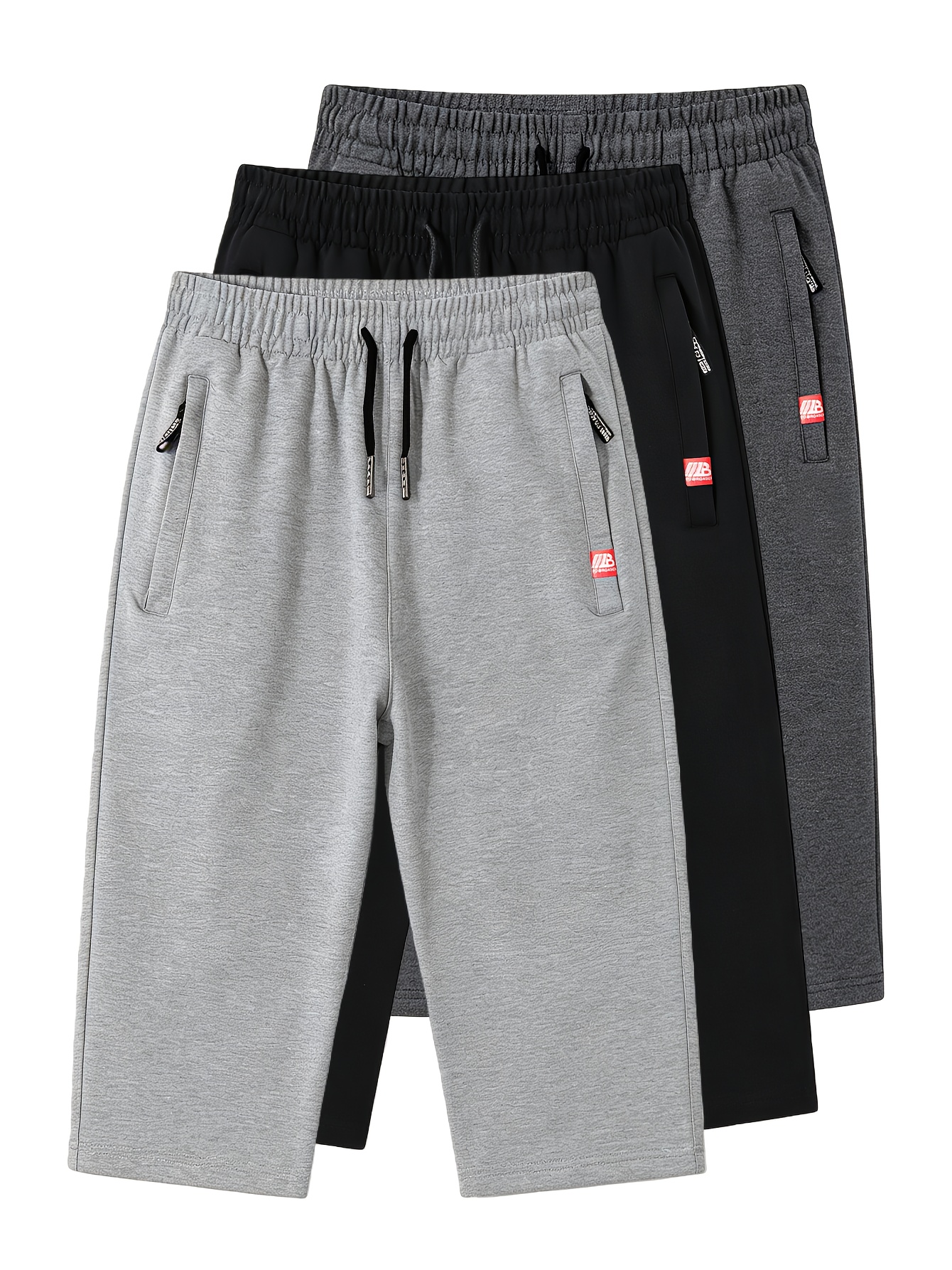 Men's Casual Sport Capri Pants in 3 Color Options, Mid-length with Comfortable Soft Fabric, Side Zippered Pendant Pockets, Elastic Drawstring Waist. Perfect for Autumn, Spring, and Summer Wear, Offering a Stylish and Cool Look. Ideal for Outdoor