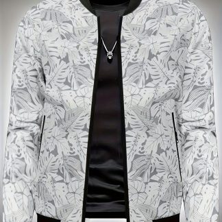 Men'S Fashion Print Casual Sports Jacket with Baseball Collar, Long Sleeve, Pocket, All-Over Print, Non-Stretch, Regular Fit, Zipper Closure, Conventional Contour, Lining, Weekend Casual Wear