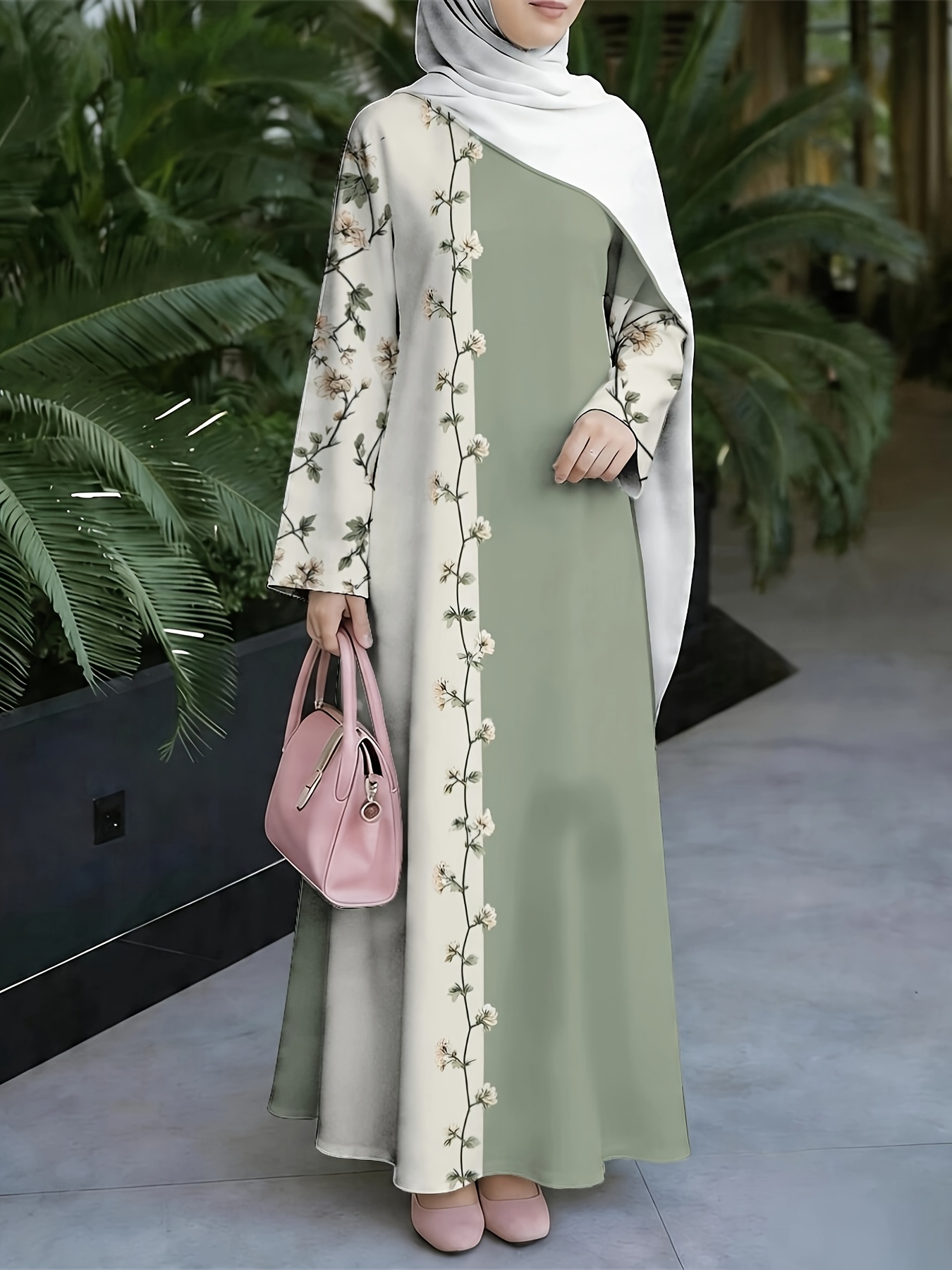 2026 Special Collection, Muslim Women's Long Dress, Middle Eastern Traditional Cultural Attire, Suitable for Malaysian Women, Comfortable and Breathable Digital Print Fabric, Digital Print (Headscarf Accessory Not Included)