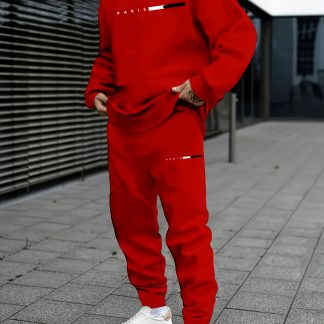 Peiqian Selected Men'S Clothing Store Round Neck Long Sleeve Top And Drawstring Sports Long Pants 2pcs Set Comfortable Autumn Running Athletic Wear