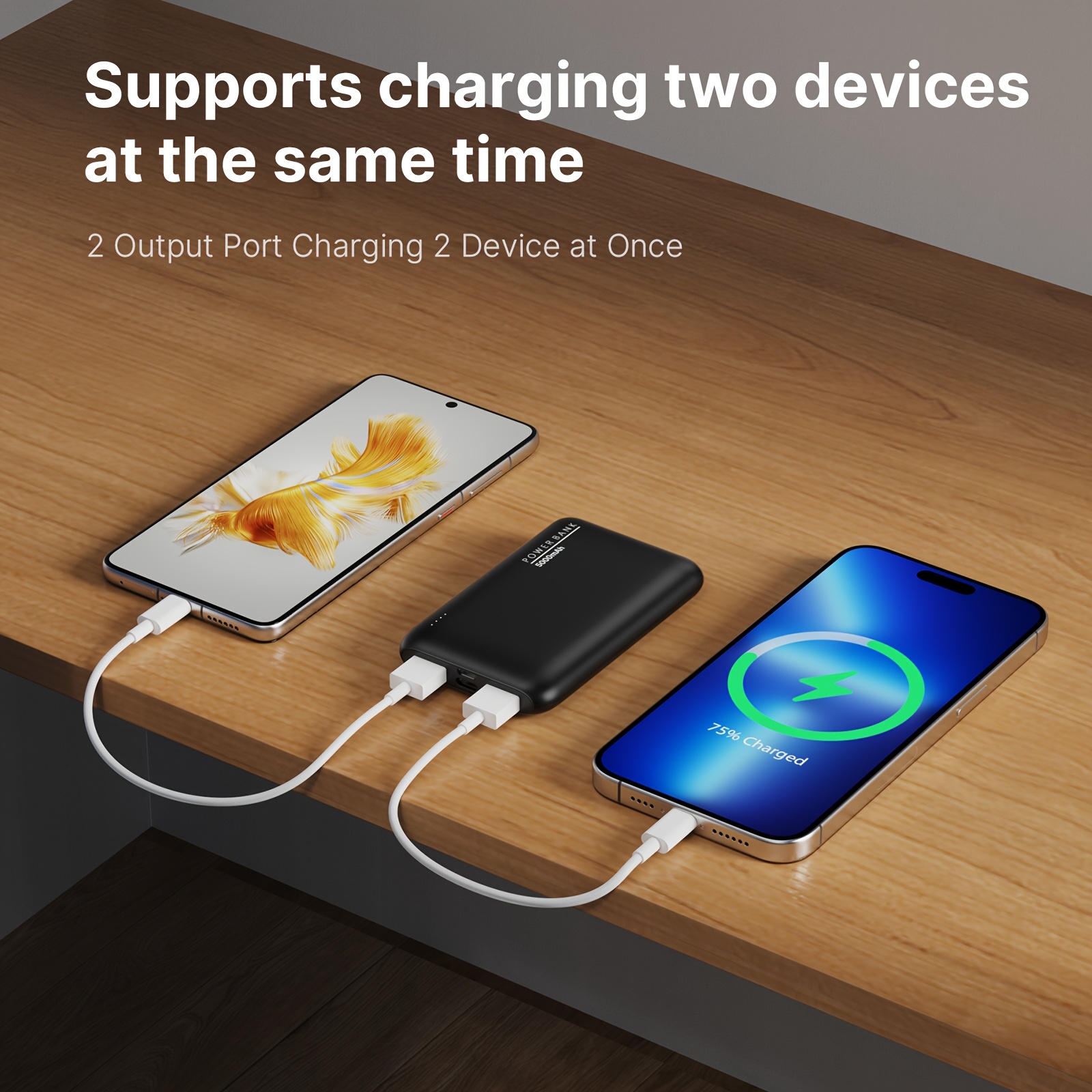 5000mAh Ultra-Thin Portable Power Bank with Dual USB Outputs, Designed for Outdoor Emergency Backup, Suitable for iPhone/Android Mobile Devices And Other Digital ElectronicsIncludes, Includes Type-C Charging Cable, Holiday Gifts