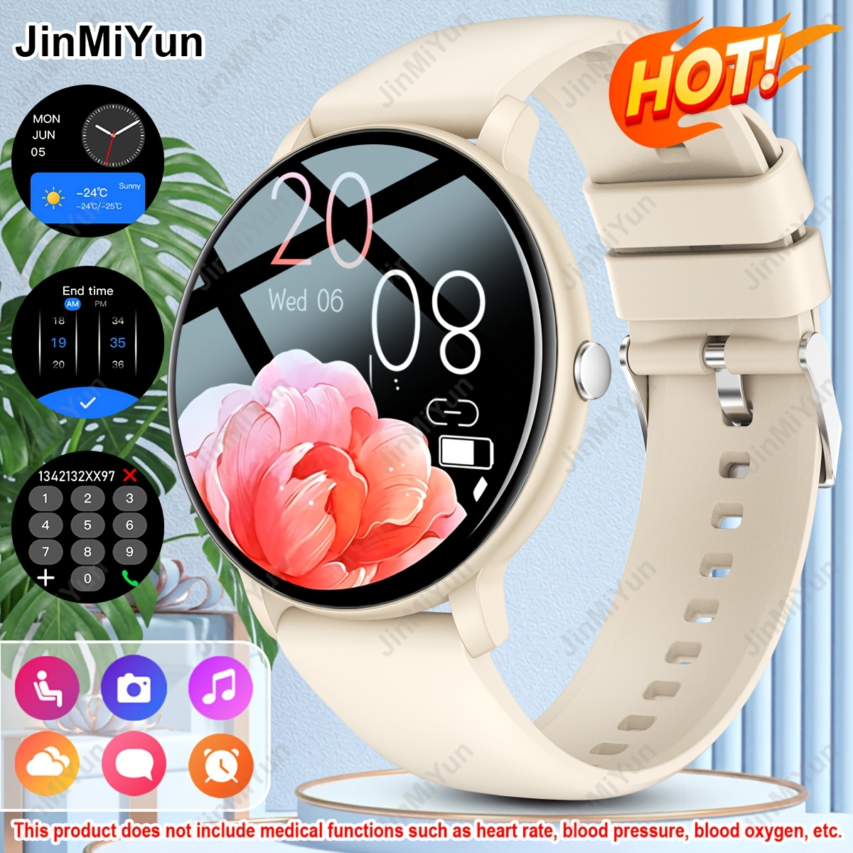 Jinmiyun HOT 1.5-Inch Full Screen Touch Smart Watch, Suitable for Men And Women Smart Watch, Wireless Call Answering, Comfortable Breathable Strap, Message Reminder, Remote Photography/Music Playback, Fitness Smart Watch with Exercise Logs - Image 8