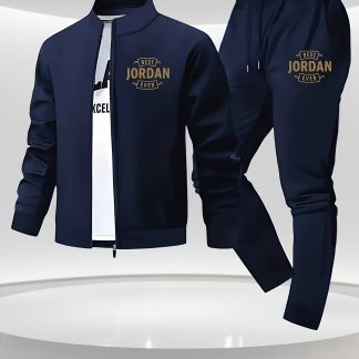 Zhiyu OBM Men's 2pcs Set: Fashionable Casual Zip-Up Jacket and Pocket Pants, Regular Fit, Slightly Stretchy Fabric, Easy to Clean