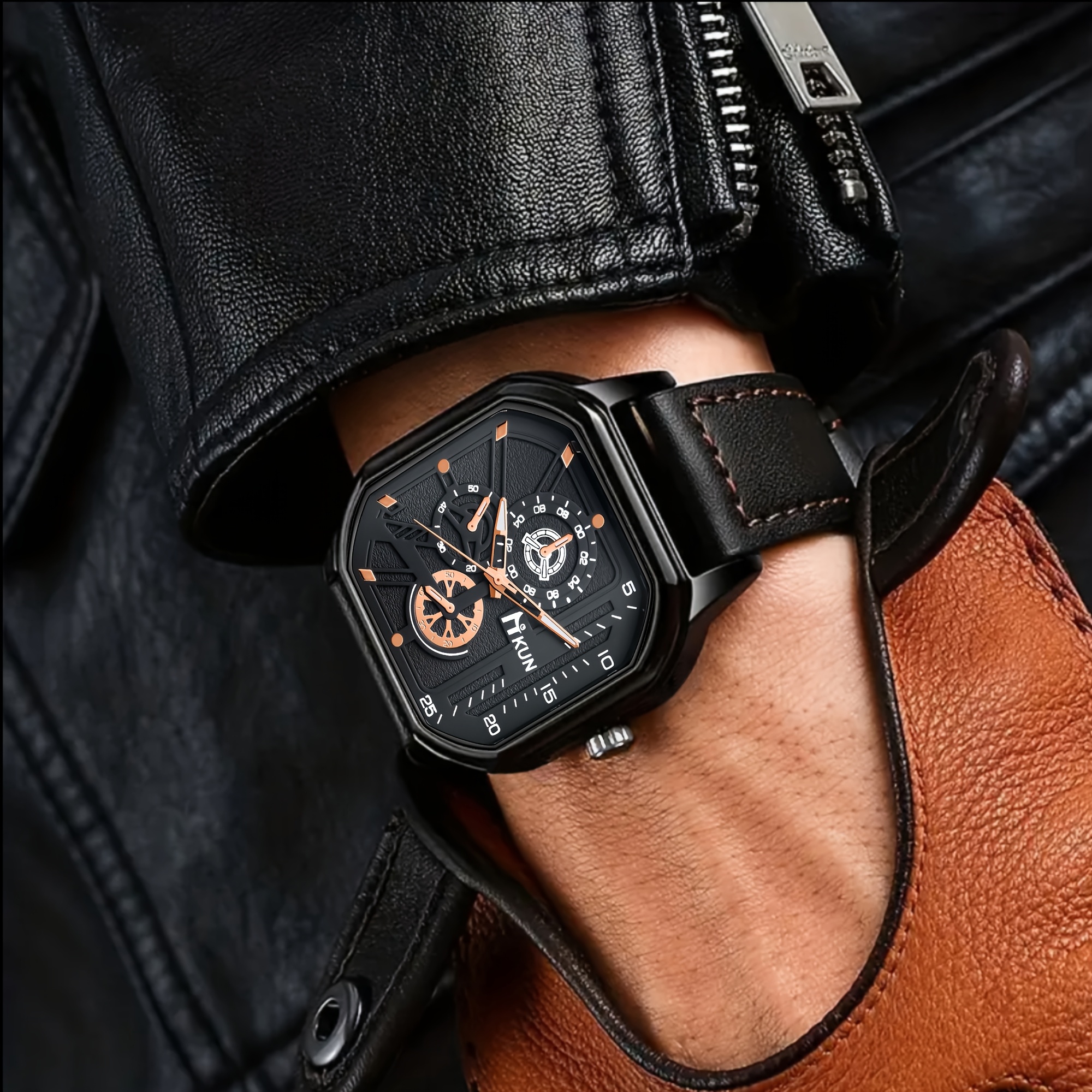 4pcs Men's Fashionable and Elegant Watch Set with Versatile Bracelet, Ring, and Necklace - The Perfect Gift for Him on Father's Day or Birthday - Image 10
