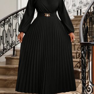 Plus Size Women'S Temperament Elegant Cinched V-Neck Ruched Long Sleeve Midi Dress