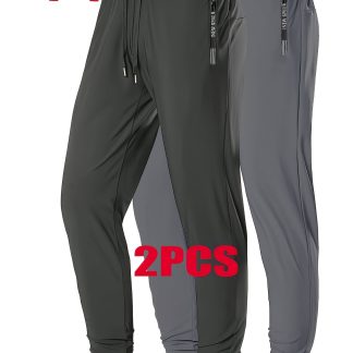 2pcs Men's Athletic Wear, Drawstring Quick-Dry Sports Pants, Men's Summer/Autumn Fitness Running Outdoor Pants