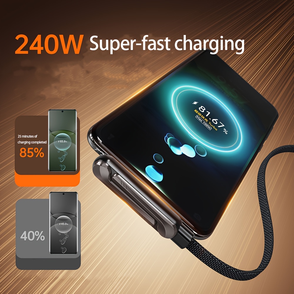 XNI 240W Foldable Phone Stand with Dual Type-C Super Fast Charging Cable, Angled Design for Hands-Free Use, Desktop Phone Holder, Compatible with Huawei, Xiaomi, Honor, and Laptops, Fast Charging Cable
