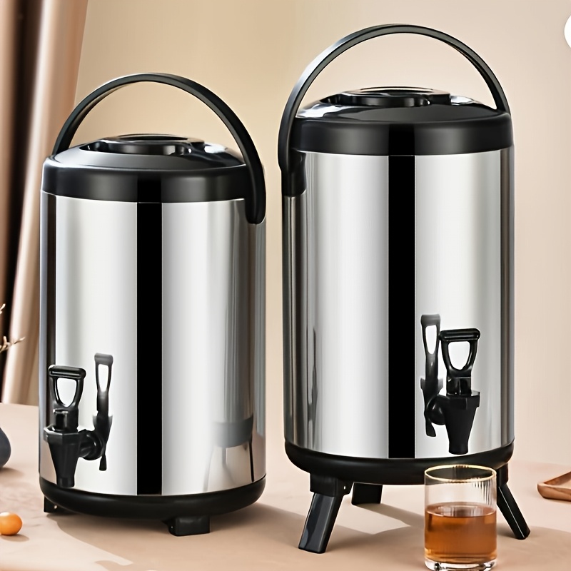 1pc Stainless Steel Insulated Beverage Dispenser - Multi-Purpose Ice Bucket for Outdoor/Party Use, Large Capacity Thermal Container with Multi-Layer Lid, Collapsible Bottom & Handle, Fits Milk Tea/Beer/Drinks/Juice (Commercial & Home Suitable)