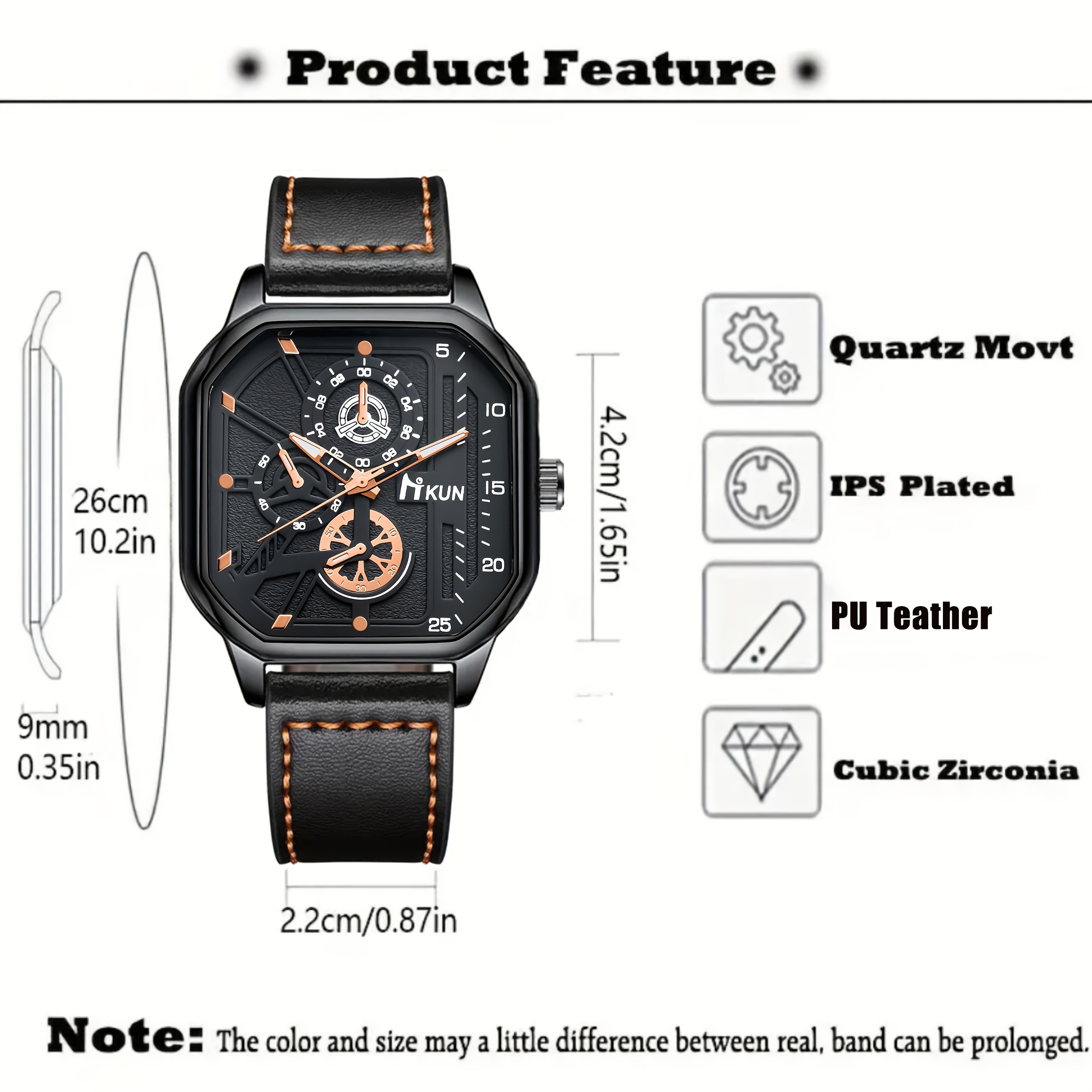 4pcs Men's Fashionable and Elegant Watch Set with Versatile Bracelet, Ring, and Necklace - The Perfect Gift for Him on Father's Day or Birthday - Image 2