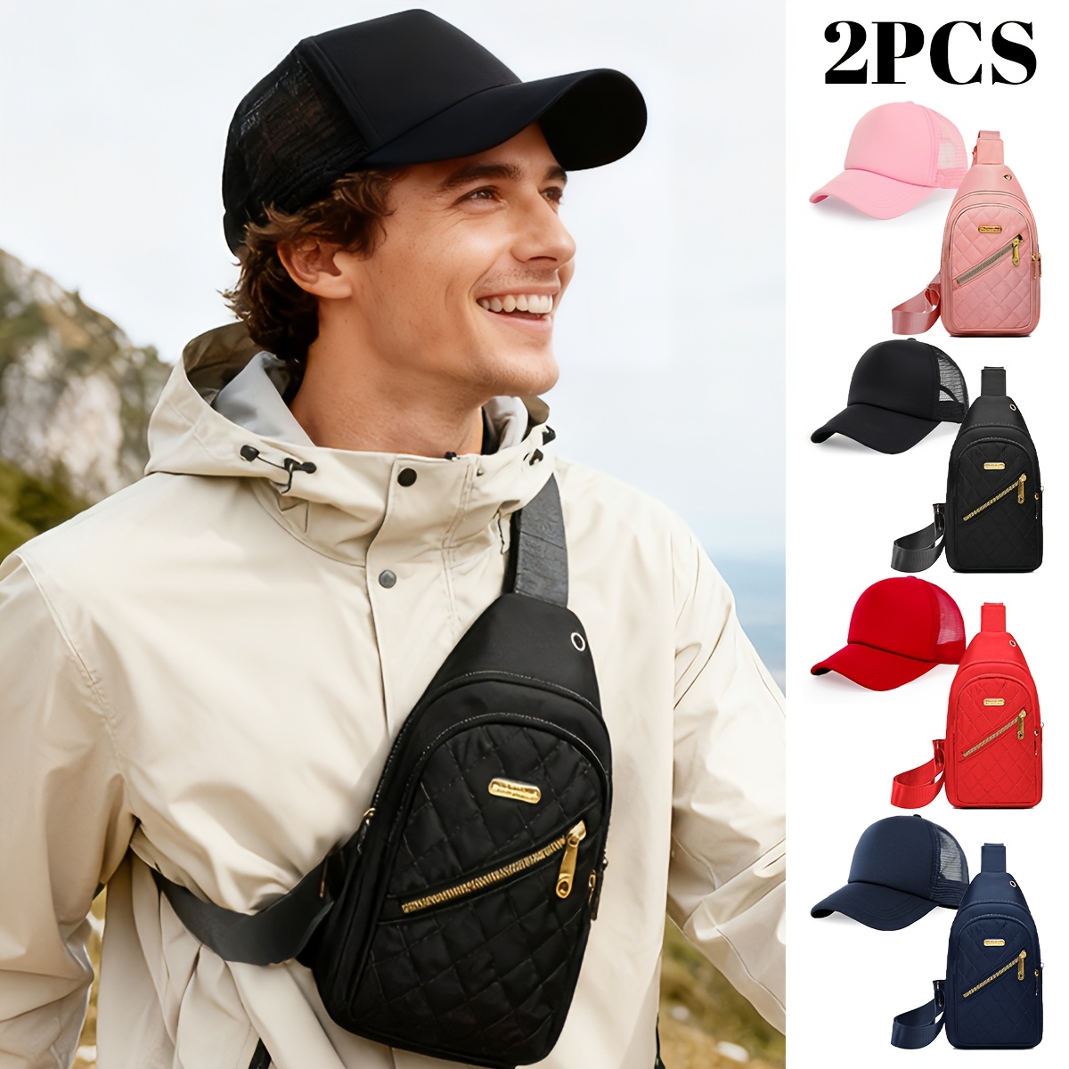 A Set of 2pcs for Adult Birthday And Holiday Gifts, Featuring a Classic And Versatile Sponge Mesh Cap And a Large Capacity Shoulder Bag. This Casual Outdoor Baseball Cap Is Perfect for And Can Be Easily Stored in a Portable Wallet - Image 6