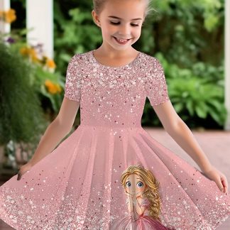 Girls' Short-Sleeve Party Dress with Flower & Princess Styles - Spring Summer Outfit, Easter Dress, Machine Washable Party Wear for Girls - Casual to Dressy Playwear (Random Flower Print) 3-