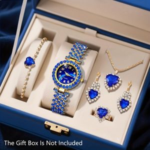 6pcs New Light Luxury Fashion Women's Quartz Watch and Jewelry Set, Ideal for Daily Wear, Valentine's Day, Christmas, Ramadan, Birthday Parties, Mother's Day, and Eid Al-Adha, a Perfect Gift for Family and Friends