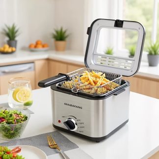 MAIBAFANG Household Small Mini Tabletop Electric Fryer, Stainless Steel Multi-Functional Electric Fryer, Can Be Used for Frying Hamburgers, Turkey, Etc., with Timer And Draining Function, Suitable for Holiday Cooking And Home Kitchen Use. Free Clip