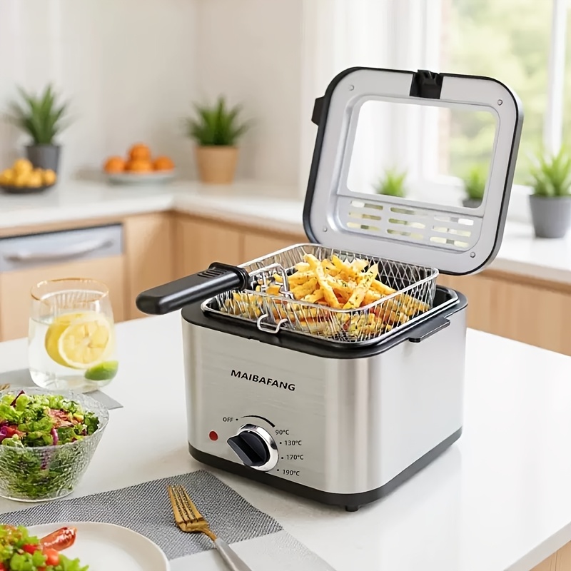MAIBAFANG Household Small Mini Tabletop Electric Fryer, Stainless Steel Multi-Functional Electric Fryer, Can Be Used for Frying Hamburgers, Turkey, Etc., with Timer And Draining Function, Suitable for Holiday Cooking And Home Kitchen Use. Free Clip