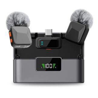 Professional Wireless Lavalier Microphone with Automatic Noise Reduction, Featuring a Portable Digital Display Charging Case. 360° Omnidirectional Pickup, Magnetic Lapel Clip Design. Ideal for Live Streaming, Interviews, Vlogs