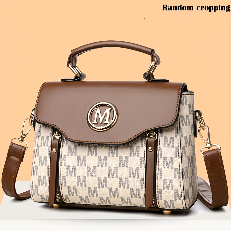 Women'S Fashion Old Flower Elegant Letter Pattern Decoration Crossbody Bag, Large Capacity Academy Style Color Matching Design Shoulder Bag, Multi-Pocket Multi-Zipper Tote Bag, Multi-Functional Handbag Suitable for Work, Shopping And Dining - Image 4
