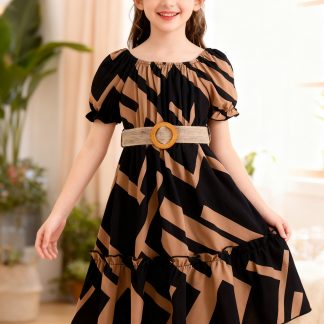 Girls' Puff Sleeve Casual Fashion Dress