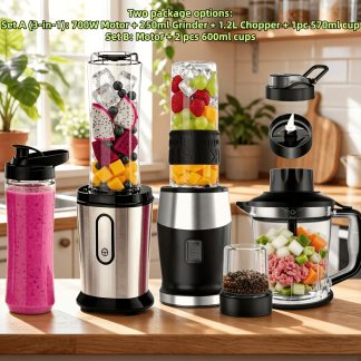 700W Vertical Large-capacity Blender, A Three-in-one Food Processor, Portable Food Chopper And Grinder, 570ml Tritan Bottle, 300ml Grinder Cup, 1200ml Jug | Portable Mini Stand Mixer & Smoothie Maker with 2 X 600ml Tritan Bottles, Ideal for Home