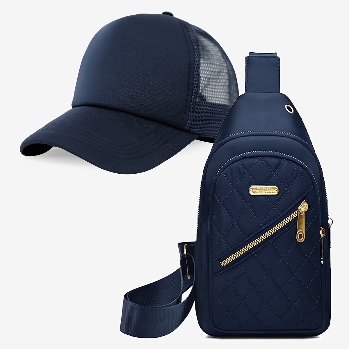 A Set of 2pcs for Adult Birthday And Holiday Gifts, Featuring a Classic And Versatile Sponge Mesh Cap And a Large Capacity Shoulder Bag. This Casual Outdoor Baseball Cap Is Perfect for And Can Be Easily Stored in a Portable Wallet - Image 2