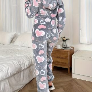 Autumn And Winter Plus Velvet Thickened One-Piece Fluffy Hooded Pajamas for Women