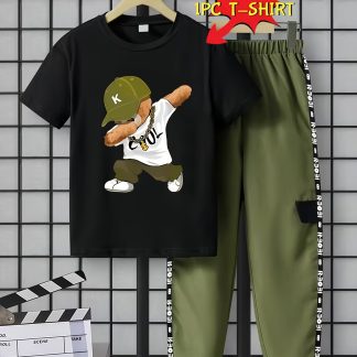 1pc Boys' Short-Sleeve T-Shirt, Spring-Summer-Autumn Trendy Fashion Portrait Print Short-Sleeve Casual Comfortable Apparel for Medium to Large Kids, Outerwear or Base Layer, Children's Clothing Gift