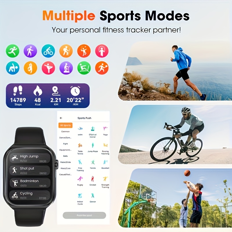 Men'S/Women'S Smartwatch, Voice Assistant 1.96-Inch Screen, Multiple Sports Modes, Watch, Weather, Alarm Clock, Sleep Monitoring, Sedentary Reminder, Compatible with Android, Suitable for IOS - Image 6