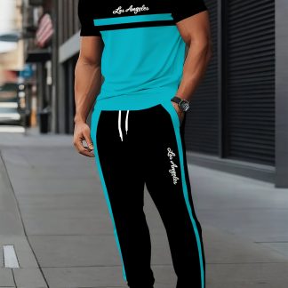 A Stylish Two-Piece Set Featuring a Print 3D Short-Sleeve T-Shirt And Sporty Drawstring Pants