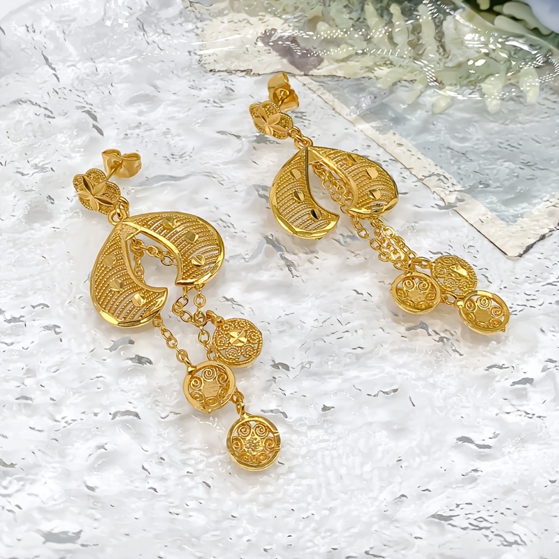 2025 New Bohemian 2pcs Hollow Flower Tassel Earrings and Necklace Elegant Ladies Jewelry Set, Perfect for Dubai Bridal Wedding Anniversary Gift, Valentine's Day, Christmas Eid, Daily Present for Wife, Family, Girlfriend - Image 7