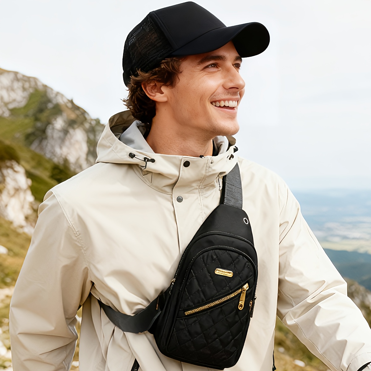 A Set of 2pcs for Adult Birthday And Holiday Gifts, Featuring a Classic And Versatile Sponge Mesh Cap And a Large Capacity Shoulder Bag. This Casual Outdoor Baseball Cap Is Perfect for And Can Be Easily Stored in a Portable Wallet - Image 3